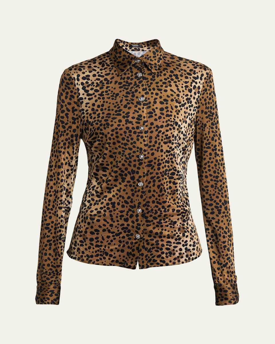 Leopard-Print Liquid Jersey Formal Shirt